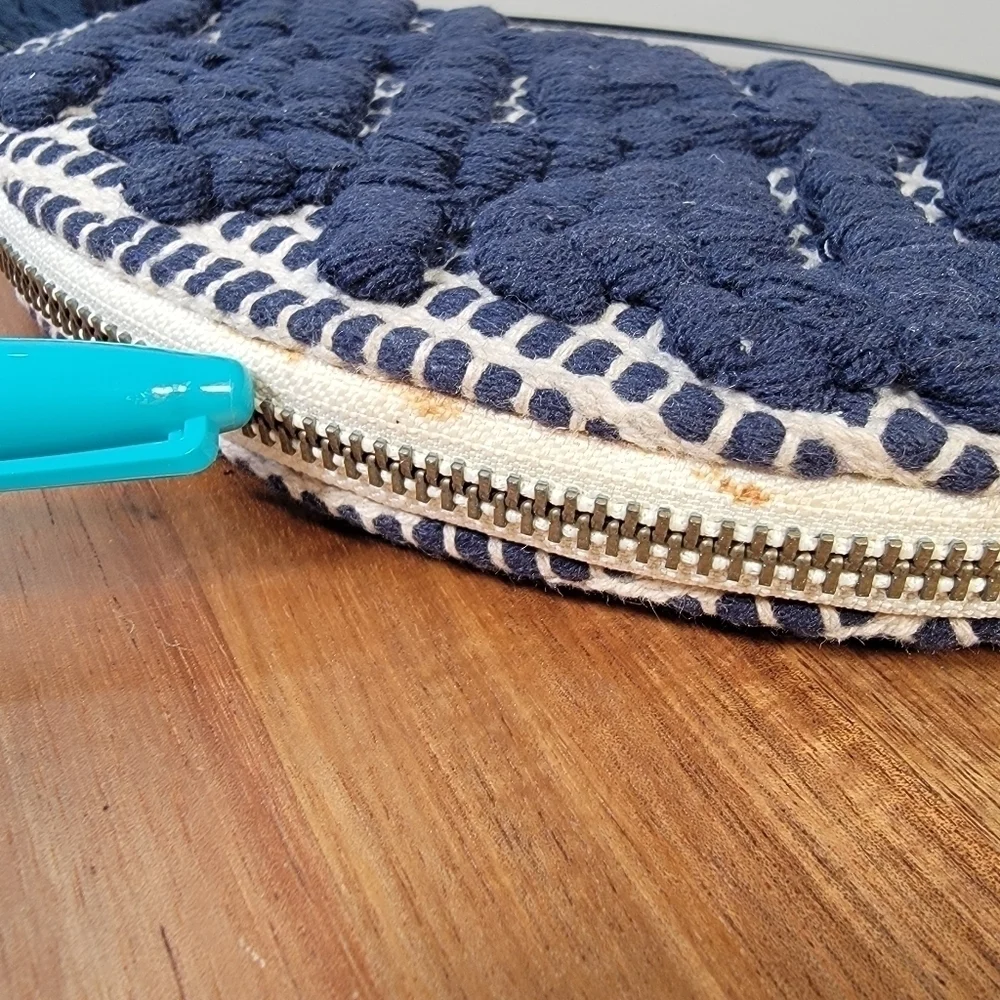 Universal Thread Blue Embroidered Boho Clutch with Beaded Tassel